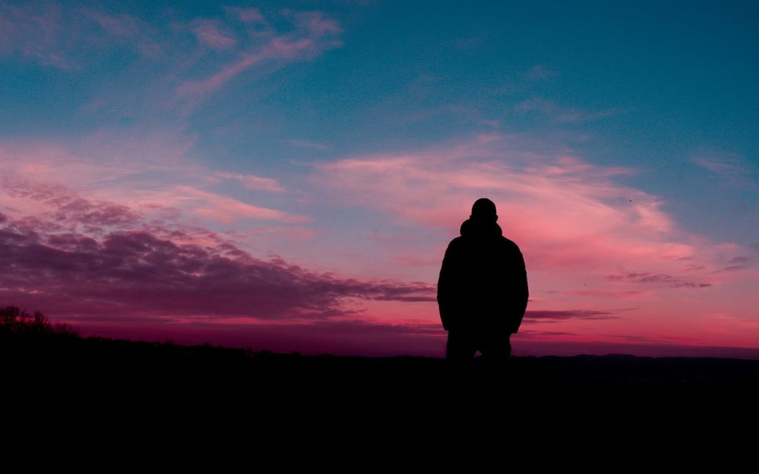 silhouette of human with sunset background
